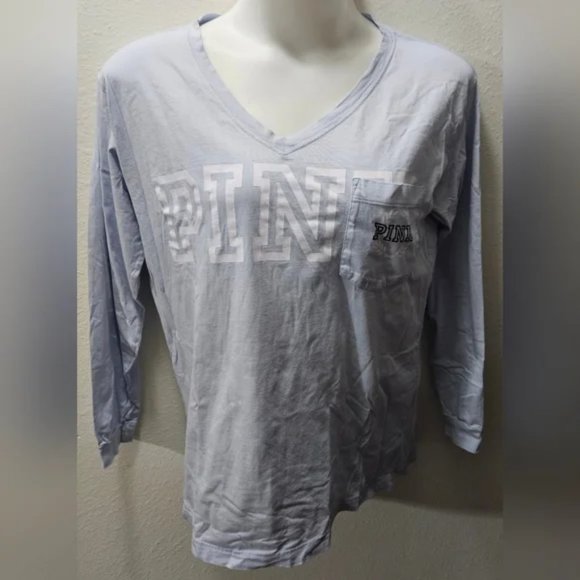 PINK VS Large Long Sleeved Spellout Pocket Tee - Picture 1 of 2